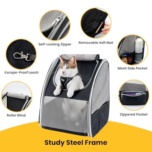 Conlun Cat Backpack Carrier for Small Dogs and Cats Fit Up to 15 Lbs,Small Dog Backpack, Foldable with 3-Side Mesh Windows, Pet Carrier for Travel & Hiking Friendly，Gray - color: Grey