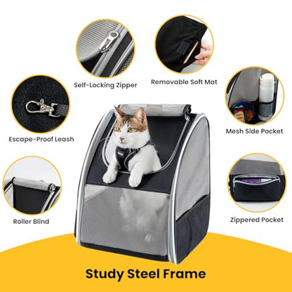 Conlun Cat Backpack Carrier for Small Dogs and Cats Fit Up to 15 Lbs,Small Dog Backpack, Foldable with 3-Side Mesh Windows, Pet Carrier for Travel & Hiking Friendly，Gray - color: Grey