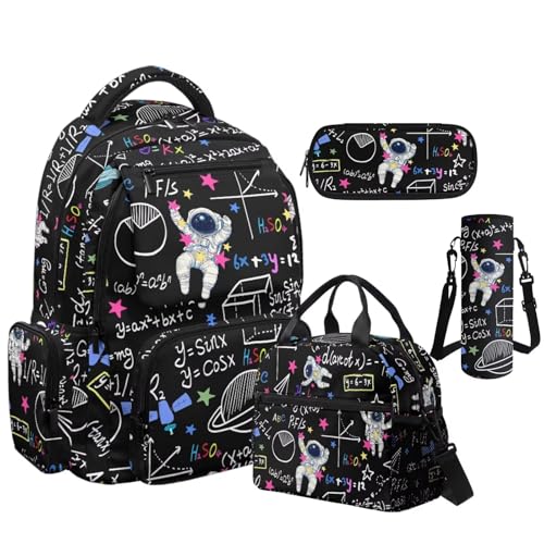 Math Astronaut Backpack for Boys Kids School Backpack with Lunch Box Pencil Case Water Bottle Carrier 4 Pieces Kindergarten Elementary School Backpacks for Boys 17 Inch Lightweight Bookbag - color: Math Astronaut