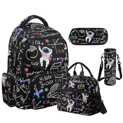 Math Astronaut Backpack for Boys Kids School Backpack with Lunch Box Pencil Case Water Bottle Carrier 4 Pieces Kindergarten Elementary School Backpacks for Boys 17 Inch Lightweight Bookbag - color: Math Astronaut