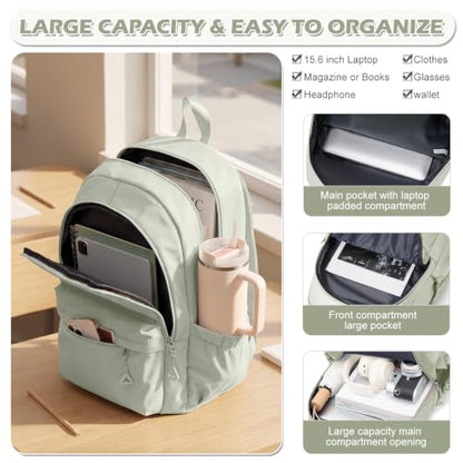 suwasp Casual Laptop Backpack for Women Men Waterproof Lightweight Backpacks Bag 15.6inch Laptop Daypack Large Capacity Backpack, Light Green - color: Light Green-m