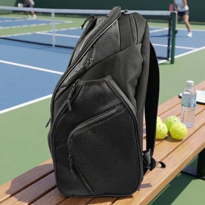 Personalized Pickleball Backpack - Large Pickle Ball Bag with Shoe Compartment, Fence Hook, Paddle Holder - Gifts for Men & Women - color: All Black