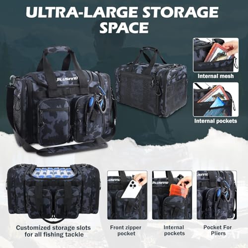PLUSINNO Tackle Bag - Expandable Fishing Bag for Saltwater & Freshwater - Water Resistant Fishing Gear - color: Tackle Bag Wih Tackle Boxes