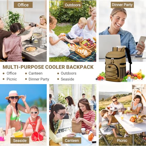 NECKORY Cooler Backpack, Lightweight and Soft Backpack Cooler for Men Women, Insulated Lunch Bag for Camping Traveling Hiking - color: Coffee