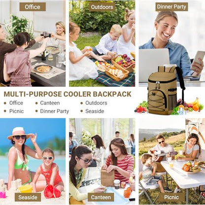 NECKORY Cooler Backpack, Lightweight and Soft Backpack Cooler for Men Women, Insulated Lunch Bag for Camping Traveling Hiking - color: Coffee