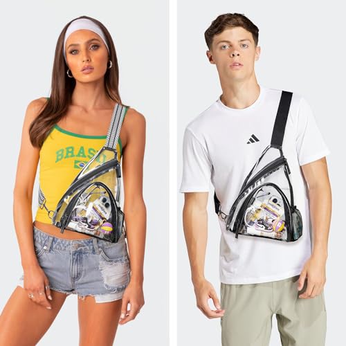 Clear Bag for Stadium Events 12x12x6 Stadium Bag Crossbody Purses Clear Sling Backpack for Concerts Football Games Travel - color: Light Gray