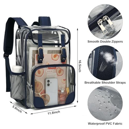 Fuyicat Clear Backpack Heavy Duty PVC Transparent Girls Kids School Backpacks Stadium Approved See Through College Bookbag for Women (Navy Blue) - color: Navy Blue