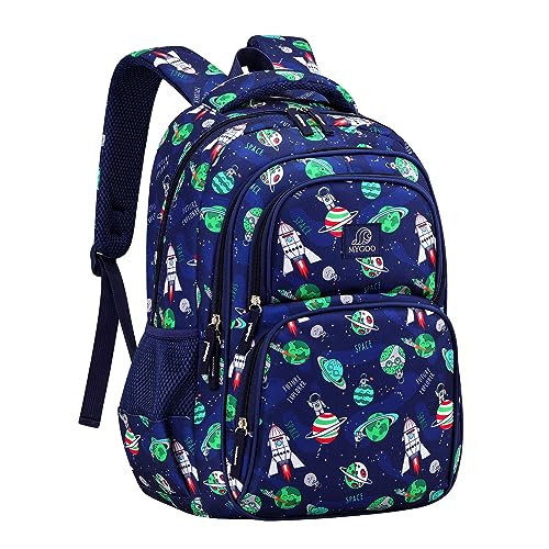 MYGOO Boys School Backpack Campus Astro Navy Bookbag for Elementary Middle School Ages 5-12, 17 inch Large Capacity 24L Kids Student Travel Bags - color: Campus Astro Navy