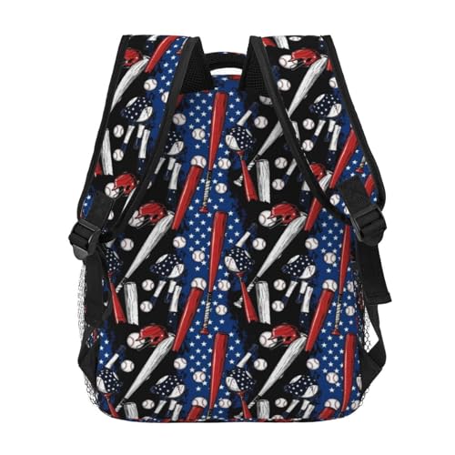 Casual Travel Backpack Patriotic Usa Retro American Flag Baseball Print Art for Men Women, Lightweight Water Resistant Commuter Daypack with Laptop Compartment and Side Mesh Pockets - color: Pattern (235)