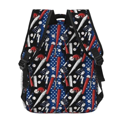 Casual Travel Backpack Patriotic Usa Retro American Flag Baseball Print Art for Men Women, Lightweight Water Resistant Commuter Daypack with Laptop Compartment and Side Mesh Pockets - color: Pattern (235)
