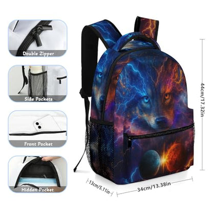 Wolf Backpack Set for Kids,School Bookbag with Lunch Box and Pencil Pouch Bag (Wolf) - color: Wolf