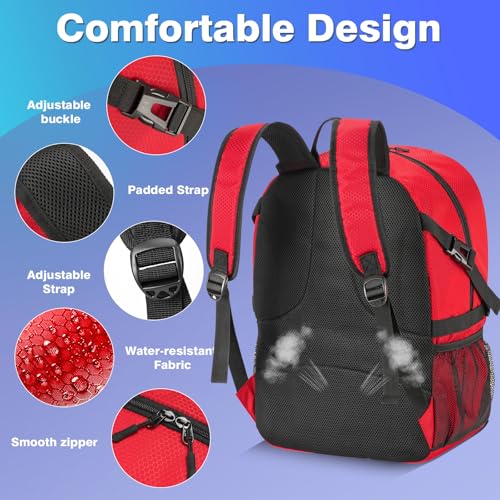 Soccer Backpack with Seperate Compartment, Water Resistant Sport Bags fit for Basketball, Volleyball, Football - color: Red