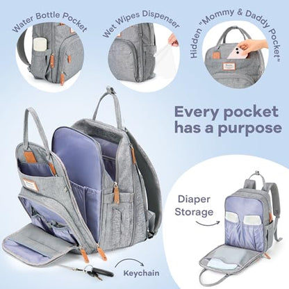 RUVALINO Diaper Bag Backpack-Expandable Baby Bag with up to 50% Capacity -Baby Essentials Bag with Changing Pad Insulated Bottle Holders & Pacifier Case, Waterproof, Gray XL - color: Gray