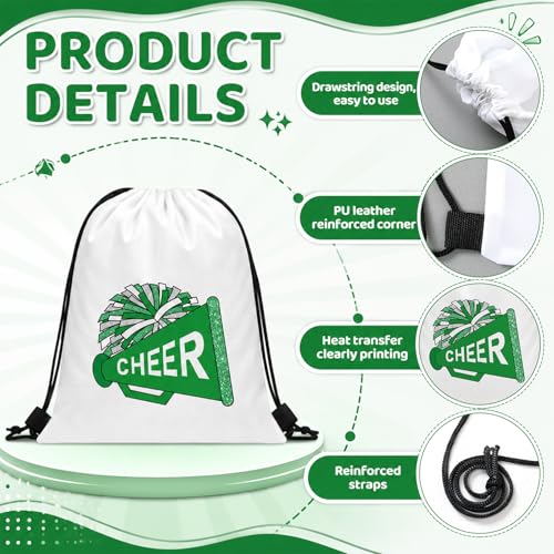 Kacctyen 24 Pcs Cheer Drawstring Backpack Cheer Team Gift Cheerleader Drawstring Gym String Bag Sports Party Favor Bulk(Green) - color: Green