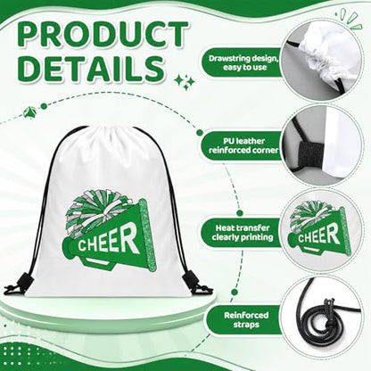 Kacctyen 24 Pcs Cheer Drawstring Backpack Cheer Team Gift Cheerleader Drawstring Gym String Bag Sports Party Favor Bulk(Green) - color: Green