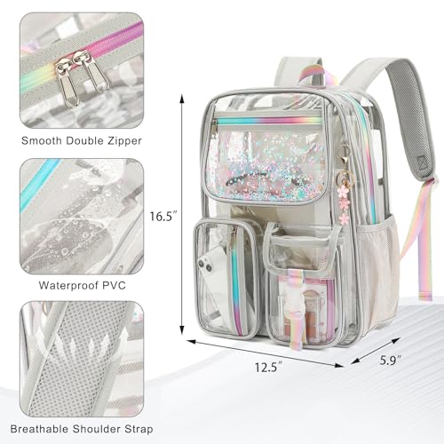 Clear Backpack for Girls Women, School Bookbag Heavy Duty See Through Backpacks (Grey) - color: Grey