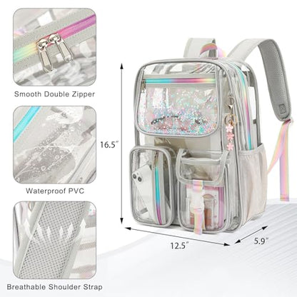 Clear Backpack for Girls Women, School Bookbag Heavy Duty See Through Backpacks (Grey) - color: Grey