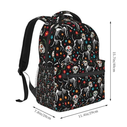 Stylish Commuter Backpack Day Of Dead Sugar Skull Dogs Skeleton Black, Lightweight Laptop Daypack for Work Office Daily and Travel - color: Pattern (751)