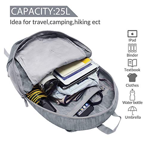 ZOMAKE 25L Ultra Lightweight Packable Backpack, Foldable Hiking Backpacks Water Resistant Small Folding Daypack for Travel(Medium Grey) - color: Medium Grey