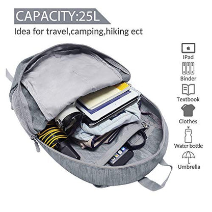 ZOMAKE 25L Ultra Lightweight Packable Backpack, Foldable Hiking Backpacks Water Resistant Small Folding Daypack for Travel(Medium Grey) - color: Medium Grey