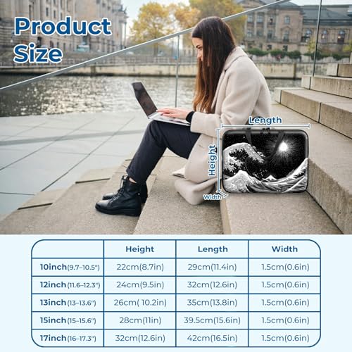 Laptop Sleeve with Handle 10 Inch, Waterproof Laptop Case Bag, Black Wave Pattern Design Computer Sleeve Compatible with MacBook Air, Pro, HP, Dell, Lenovo, ASUS - color: Black Wave, size: 10inch(9.7-10.5")
