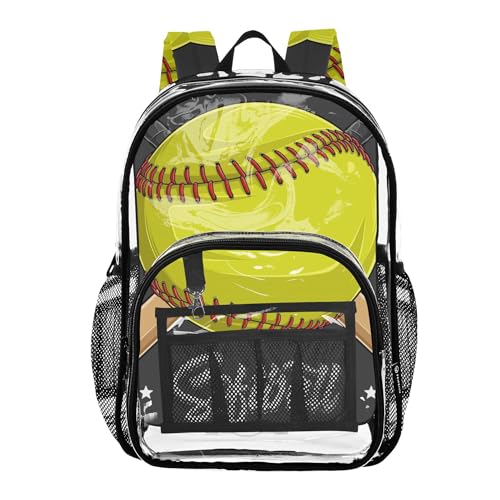 Yellow Softball Baseball Clear Backpack PVC Transparent School Backpack Lightweight Student Book Bags Capacity Clear Bag - color: Viameter Yellow