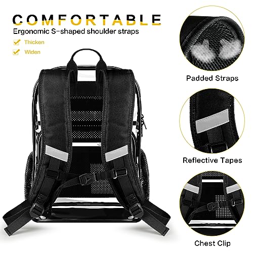 Clear Backpack Transparent Heavy Duty Bookbag See Through Bag with Reinforced Bottom for College, Travel, Workplace Security - Black - color: Black