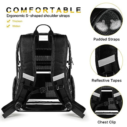 Clear Backpack Transparent Heavy Duty Bookbag See Through Bag with Reinforced Bottom for College, Travel, Workplace Security - Black - color: Black