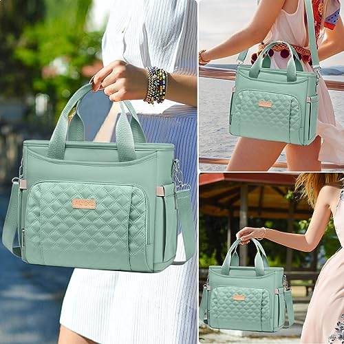 AIJIEKE Large Insulated Lunch Bag for Men Women, Leakproof Work Lunch Box | Keeps food fresh 8-12 hours. Spacious multi-pocket design with a removable strap. Water-resistant and easy-wipe interior - color: Green