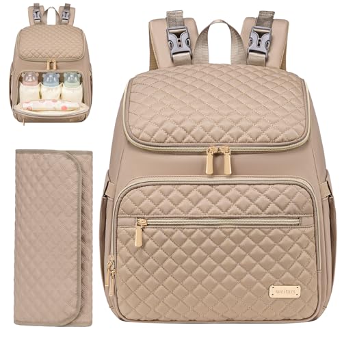 Weitars Diaper Bag Backpack Large Baby Diaper Bag with Changing Pad Travel Diaper Backpack,Baby Bag for Boys Girls,Stroller Straps,5 Insulated Pockets (Khaki) - color: Khaki