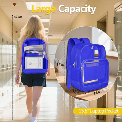 Clear Backpack for School Heavy Duty Clear Bookbag - color: Blue, size: Large