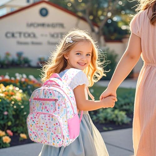 RHCPFOVR Kids Backpack for Girls - Girls Backpack 3-8 Ages Flower for Kids 15 Inch School Bookbag for Kindergarten Elementary School Bookbag for Girl 1st 2nd Grade - style: Flower