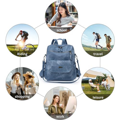 Backpack Purse for Women, PU Leather Backpack Purse, Fashion Travel Anti Theft Backpack, Multipurpose Lightweight Waterproof Convertible Purse Shoulder Bag Handbag, Blue - color: Blue