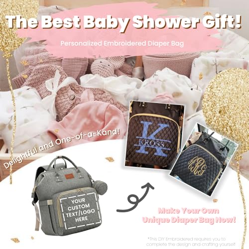 ROSEGIN Baby Diaper Bag Backpack with Changing Pad, Pacifier Case, for Boy Girl Toddler - Large, Stylish, Waterproof Travel Quilted Diaper Bag for Mom - Baby Shower Gifts - Grey - color: Dark Grey