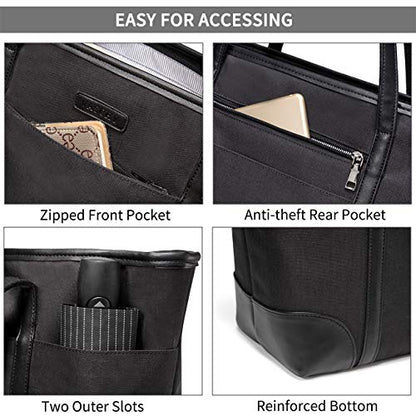 VASCHY Laptop Bag for Women, 15.6-17 Inch Lightweight Water Resistant Travel, Work,Teacher Tote Bag w Luggage Strap - color: Black