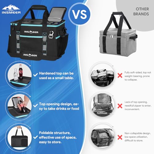 INSMEER Soft Cooler Bag with Hard Shell & 2 Cup Holders, Portable 40L/70 Cans Collapsible Cooler Bags Insulated with Leakproof for Travel, ice chests and Cooler Lunch Box for Beach Camping Picnic - color: Black