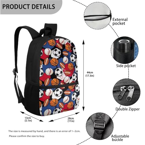 ZOUTAIRONG Cute Backpack and Insulated Water Bottle, Soccer Basketball Rugby School Bags for Boys 7-10/10-12/12-16, Casual Book Bag with Side Pockets - color: Soccer Basketball Rugby