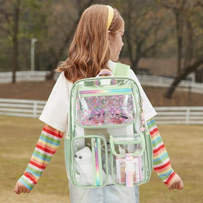 Clear Backpack for Girls Women, School Bookbag Heavy Duty See Through Backpacks (Matcha Green) - color: Matcha Green