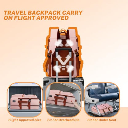 Expandable Travel Backpack Women Men with USB Charging Port, 15.6 Inch Laptop Backpack Waterproof Carry on Flight Approved for Travel Work Hiking College, Pink - color: Pink