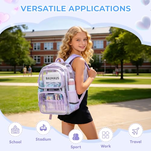 Sisipoet Clear Backpack for Girls with Cherry Blossom Print, Heavy Duty Transparent Bookbag for School, Stadium, and Concert, Purple - color: Purple