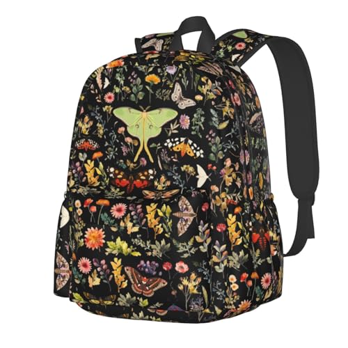 Butterflies Moths Flower Backpack School Bag Lightweight Bookbag Casual Daypack for Girls Boys Kids Women Men Travel Laptop 16 Inch - color: Moths