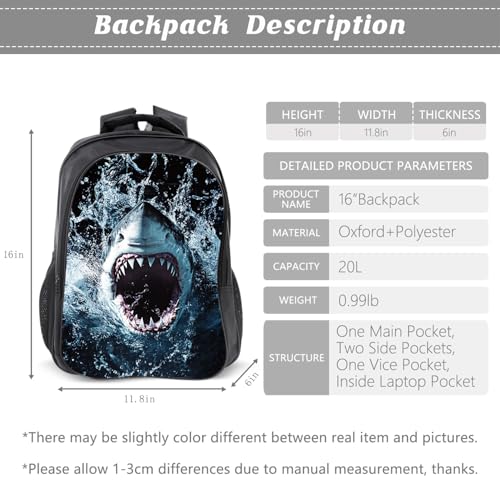 Shark Backpack Ocean Kids Bookbag 16inch Schoolbag With Lunch Box Bag And Pencil Case Set For Boys Girls - color: Shark