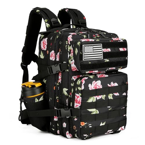 45L Military Tactical Backpack Hiking Backpacks Tactical Gear Camo Back Pack Army Molle Bag Rucksack Fitness Daypack - color: Peony