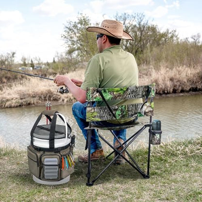 Fishing Bucket Organizer with Bucket Cover Fishing Tackle Bag with Rod & Plier Holder, Multi-Pockets for 5 Gallon Bucket Fishing Gear & Accessories Father Gifts - color: Khaki