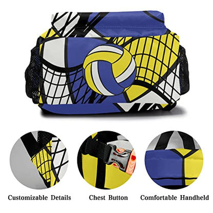 Volleyball Yellow Blue Backpack Personalized Waterproof Casual Daypack Gift for Holiday Birthday - color: Design 4