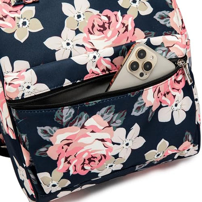 Kinmac Laptop Backpack for Women and Men, Large Capacity Travel Backpack for 15.6 inch Laptop Computer (Blue Rose) - color: Blue Rose