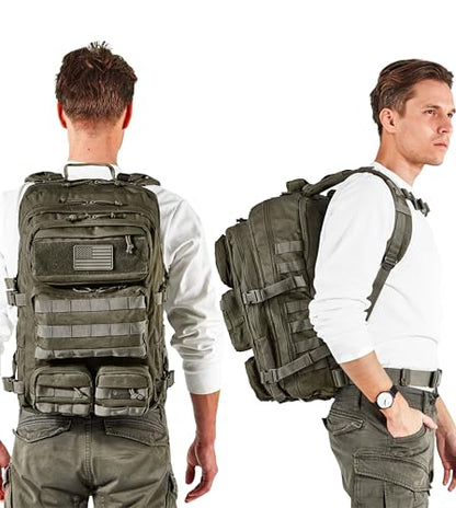 Falko Tactical Backpack for Men and Women 50L Backpack 2.4x Stronger Large Military Molle Rucksack, Bugout Backpack Outdoors - color: Ranger Green