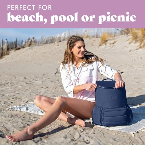 Fit & Fresh Insulated Backpack Soft Cooler – Leak-Resistant Beach & Travel Bag for Women, 24 Can Capacity Picnic & Cooler Bag - color: Midnight Blue