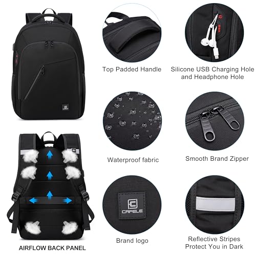 CAFELE Laptop Backpack 17.3 Inch Computer Backpack Daypack Water-Repellent Laptop Bag with USB Charging Port for Business/School/Travel/Women/Men (Black, 17.3 Inches) - color: Black