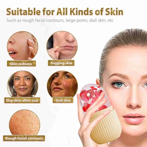 XHJRI Ice Face Roller Massager,Ice Cube Roller for Face, Eyes and Neck Naturally Conditioning and Skin Care,De-Puff Eye Bags,Reduce Migraine Pain,Reusable Massage Silicone Ice Mold (Beige) - color: Beige